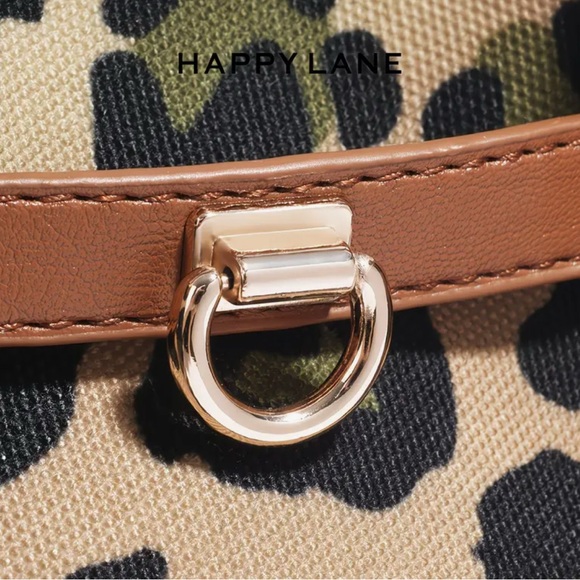 Happy Lane Leopard Print Satchel Crossbody Bag Tan Brown Boho NIP - Picture 7 of 12